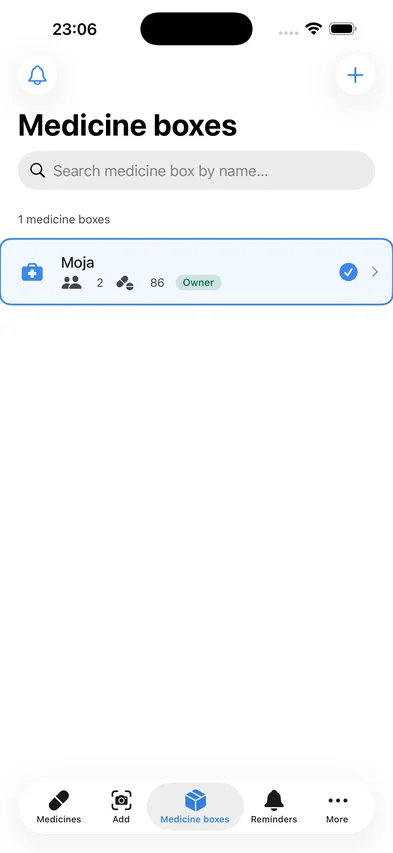 Lista apteczek z liczbą członków i leków